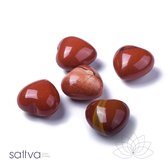 Sattva Rocks | Rode Jaspis Hartje Edelsteen Knuffelsteen in velours kado zakje, 1 steen ±20mm
