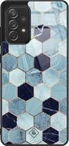 Samsung A72 hoesje glass - Blue cubes | Samsung Galaxy A72  case | Hardcase backcover zwart