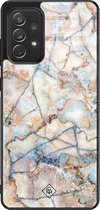 Casimoda® hoesje - Geschikt voor Samsung Galaxy A52 5G - Marmer Bruin Blauw - Luxe Hard Case Zwart - Backcover telefoonhoesje - Bruin