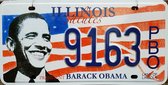 Replica Kentekenplaat Illinois 16 x 31 cm. Met President Barack Obama.