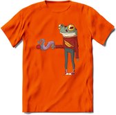 Casual koffie kikker T-Shirt Grappig | Dieren reptiel Kleding Kado Heren / Dames | Animal Skateboard Cadeau shirt - Oranje - L