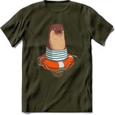 Casual zeehond T-Shirt Grappig | Dieren zeehonden Kleding Kado Heren / Dames | Animal Skateboard Cadeau shirt - Leger Groen - XL