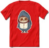 Casual haai uil T-Shirt Grappig | Dieren vissen uilen Kleding Kado Heren / Dames | Animal Skateboard Cadeau shirt - Rood - S