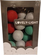 Lovely-Light - Lichtsnoer - Rood/Wit/Groen Mix - Cotton balls lights lichtsnoer - 20 lamp / Balls - Happy Lights