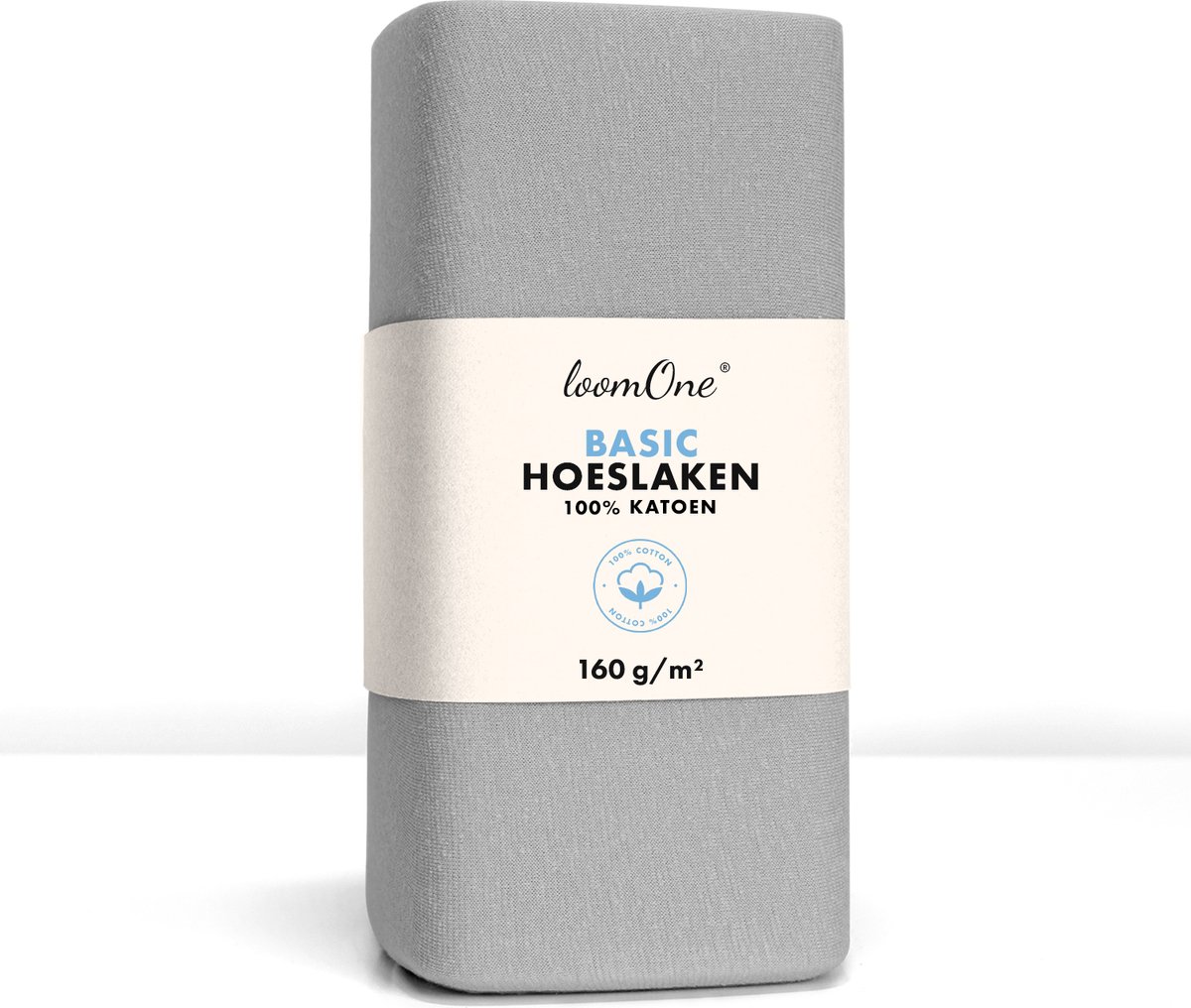 Loom One Hoeslaken – 100% Jersey Katoen – 130x200 cm – tot 23cm matrasdikte– 160 g/m² – Grijs