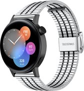 Stalen Smartwatch bandje - Geschikt voor  Huawei Watch GT 3 42mm luxe stalen bandje - zwart-zilver - 42mm luxe stalen bandje zwart zilver - Strap-it Horlogeband / Polsband / Armban