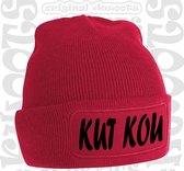 KUT KOU muts - Rood (zwarte tekst) - Beanie - One Size - Uniseks - Grappige teksten - Original Kwoots - Wintersport - Aprés ski muts