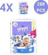 Bella Baby Happy Luiers Maat 3 Midi 5-9 kg (72 stuks Per Pak) , pak van 4 combo, vochtindicator, Flexi Fit, premium kwaliteit luiers