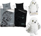 Dekbedovertrek Harry Potter- Glow in the Dark - Eenpersoons - 140 x 200 cm - Katoen, incl. Pluche Uil 28 cm- Hedwig.