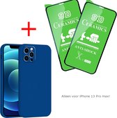 Nieuw Ontwerp Siliconen cover voor iPhone 13 Pro Max extra camera bescherming + 2x screenprotector - iPhone 13 Pro Max case Donker Blauw - iPhone 13 Pro Max hoesje Donker Blauw