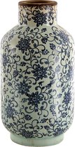 Clayre & Eef Decoratie Vaas Ø 17*31 cm Blauw, Groen Keramiek Rond Bloemen Decoratie Pot