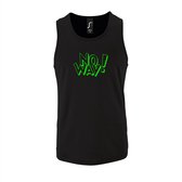 Zwarte Tanktop sportshirt met "OMG!' (O my God)" Print Neon Groen Size XL