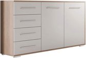 InspireMe - Commode, commode, tiroir, meuble haut, table d'appoint avec 2 portes et 4 tiroirs 135x45x95 cm KOM001 (Sonoma+ Wit )