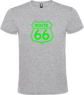 Grijs t-shirt met 'Route 66' print Neon Groen size XXL