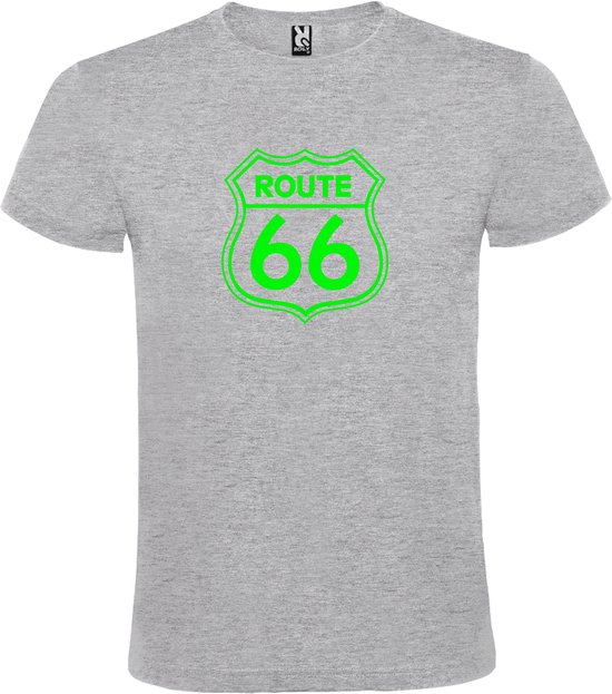 Grijs t-shirt met 'Route 66' print Neon Groen size S