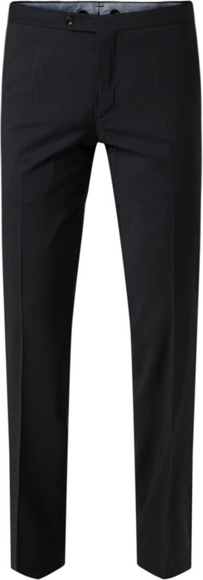 Van Gils Buck slim fit pantalon van scheerwol met streepdetail van satijn - Zwart - Maat 58