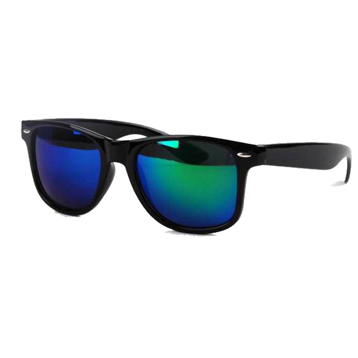 KJG - Klassieke Zonnebril - Zwart Montuur - Groen Blauw Spiegel