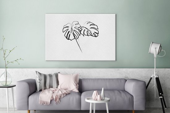 Illustration d'art au trait botanique deux grandes feuilles toile 2cm 120x80 cm - Tirage photo sur toile (Décoration murale salon / chambre) / Peintures Fleurs sur toile