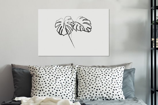 Illustration d'art au trait botanique deux grandes feuilles toile 2cm 60x40 cm - Tirage photo sur toile (Décoration murale salon / chambre) / Peintures Fleurs sur toile