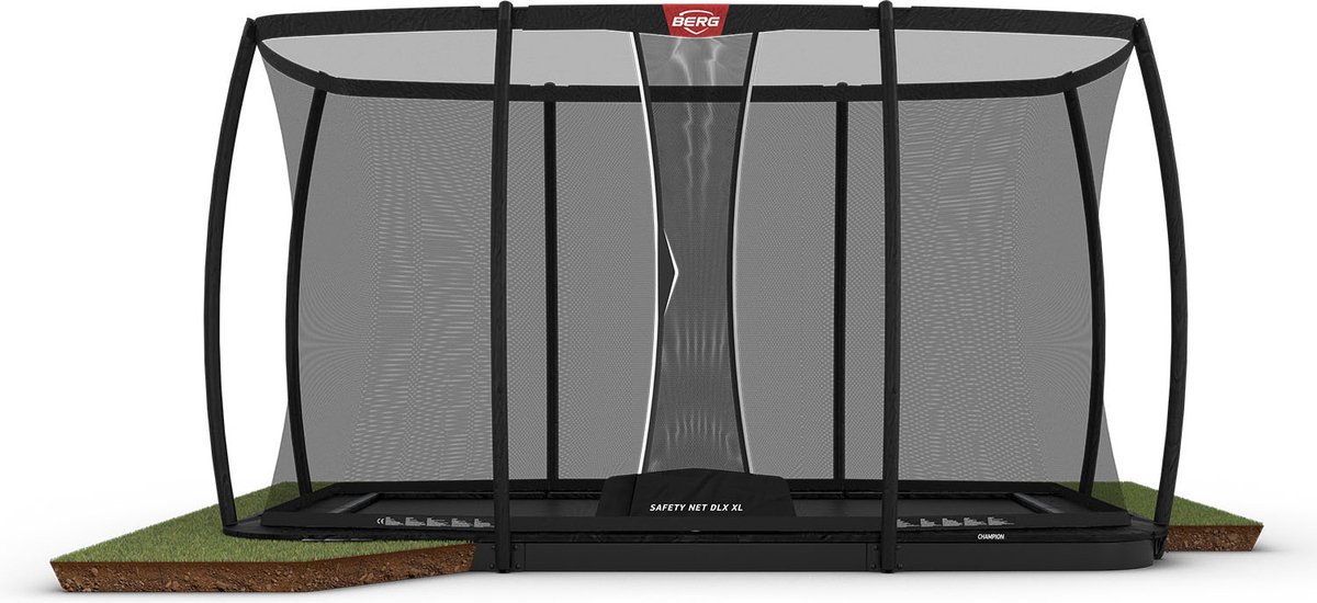 BERG flatground trampoline rechthoekig Champion zwart 410 cm met veiligheidsnet deluxe XL