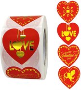 Valentijn Stickers 500 Stuks! - Sluitsticker - Sluitzegel - Extra Groot Hart - 3,8 cm Valentijnsdag stickers - Goud - Rood - Hartjes - Harten - Cupido - Happy Valentinesday - Valen