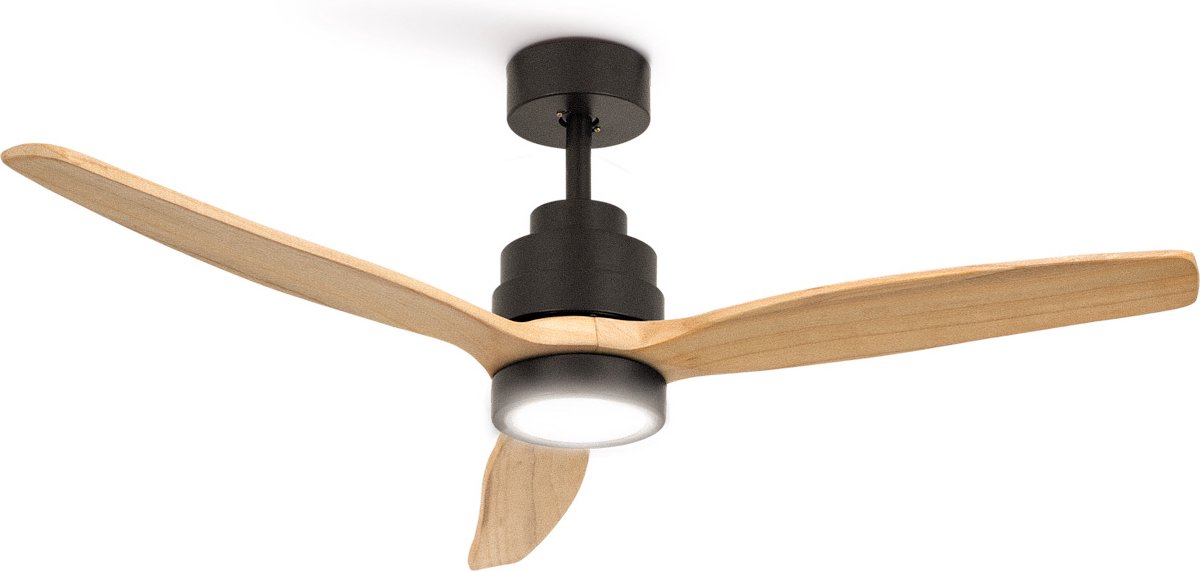 CREATE - Plafondventilator 40W silent Ø132 cm - Met Verlichting drie temperaturen - Met Wifi - Met Afstandsbediening - 6 Snelheden - Timer - Zomer/Winter functie - Zwart - WIND STYLANCE