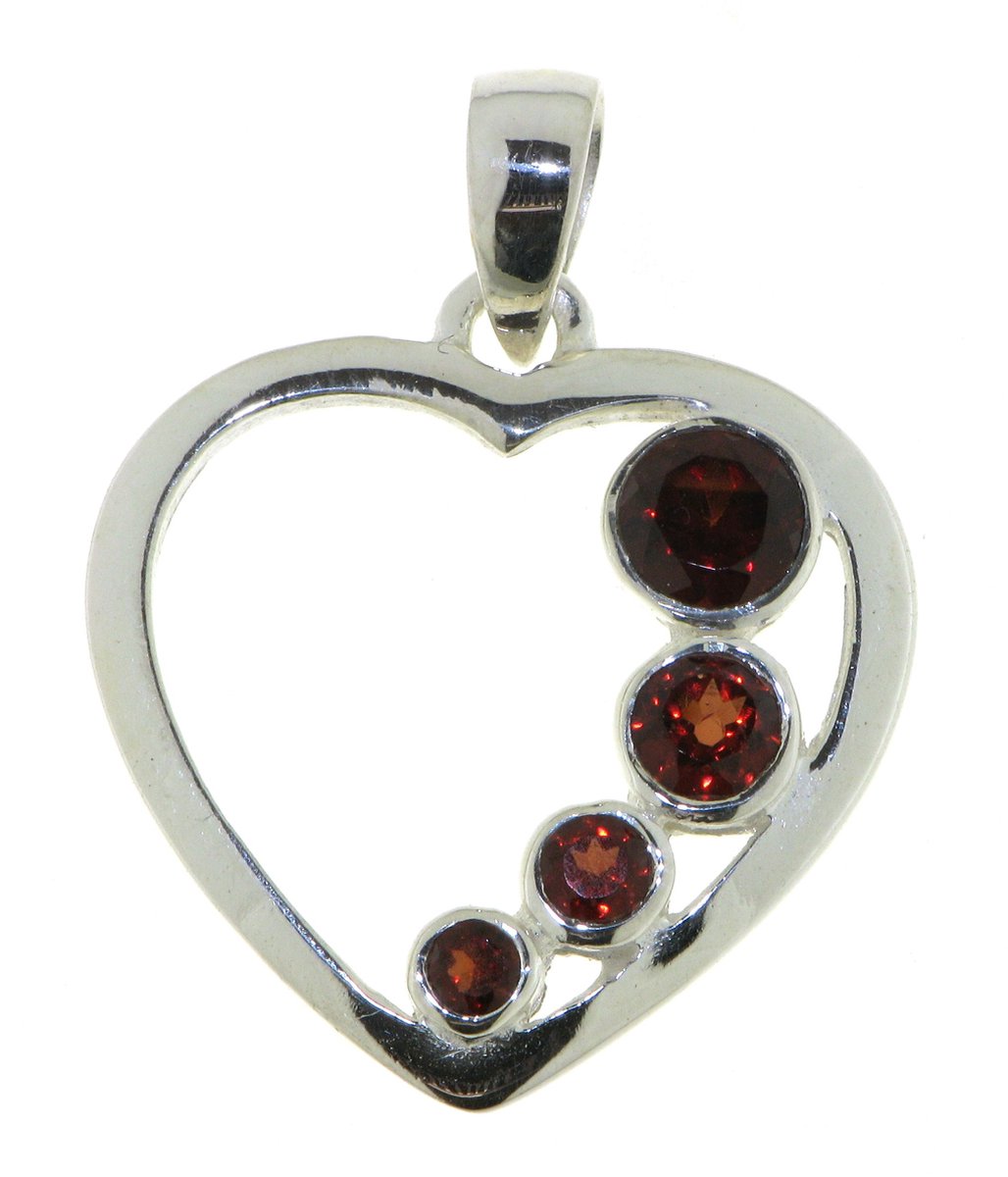 SilverGems Hart hanger met facet geslepen ronde Granaat edelsteen