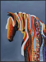 Fine Asianliving Olieverf Schilderij 100% Handgeschilderd 3D met Reliëf Effect en Zwarte Omlijsting 90x120cm Paard Grijs