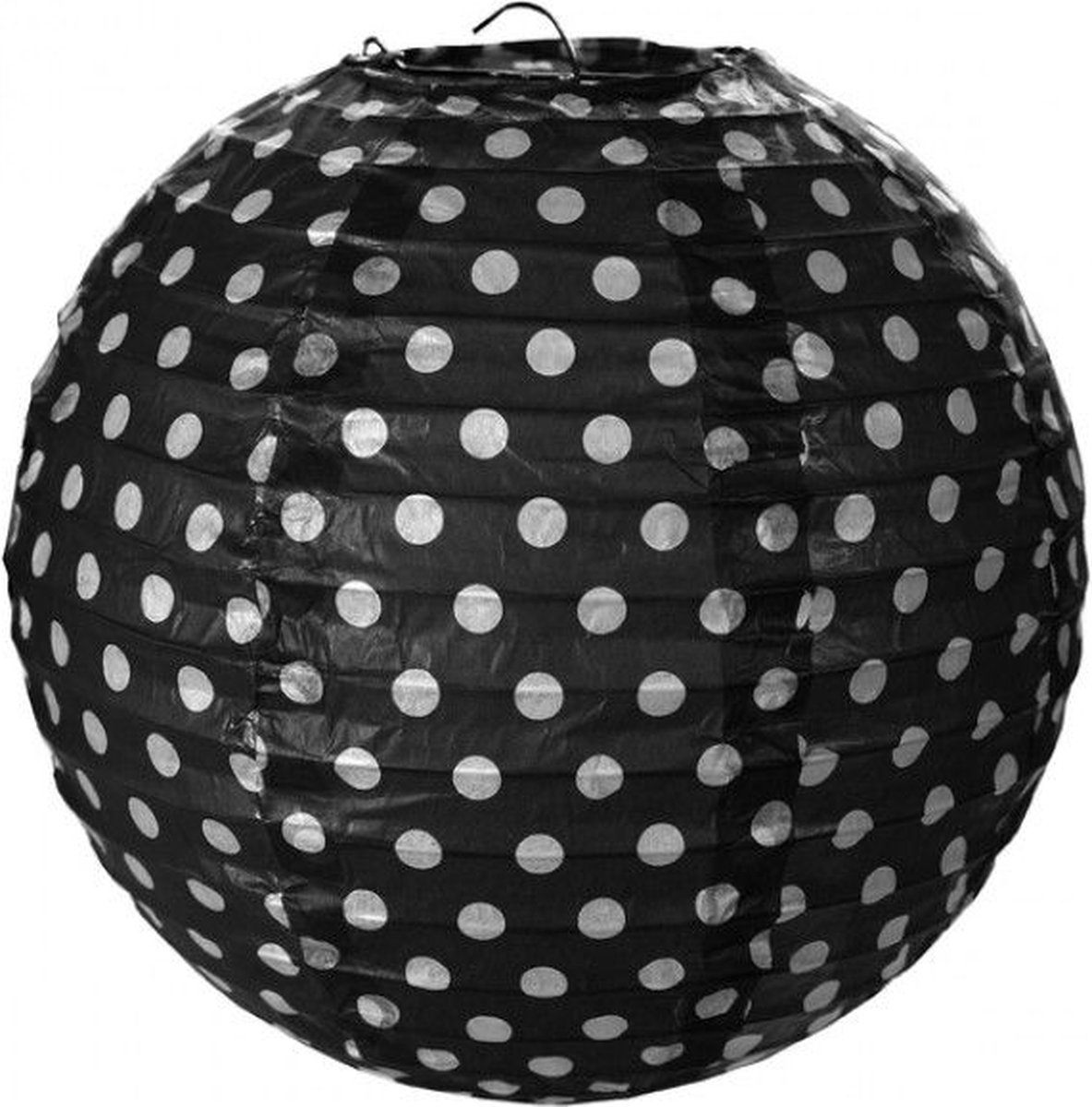 Papieren lampion 20cm zwart met witte stippen, 2 stuks