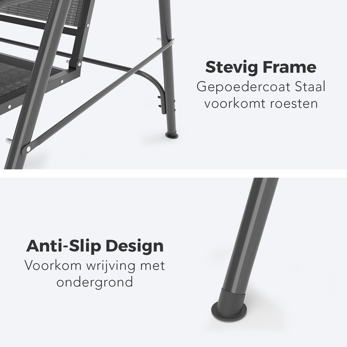 LifeGoods Schommelbank - 3-zits - tot 250KG - Kantelbaar Dak - UV-bestendig Zonnescherm - 172x104x162cm - Grijs — afbeelding 4