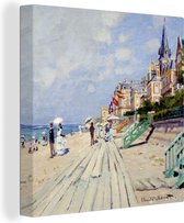 Canvas Schilderij The boardwalk at Trouville - Schilderij van Claude Monet - 90x90 cm - Wanddecoratie