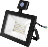 LED Bouwlamp 30 Watt met Sensor - LED Schijnwerper - Igna Stado - Natuurlijk Wit 4000K - Waterdicht IP65 - Mat Zwart - Aluminium