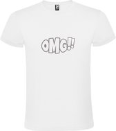 Wit t-shirt met tekst 'OMG!' (O my God) print Zilver  size 4XL