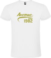 Wit t-shirt met " Awesome sinds 1982 " print Goud size XS