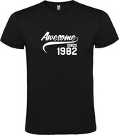 Zwart t-shirt met " Awesome sinds 1982 " print Wit size XL