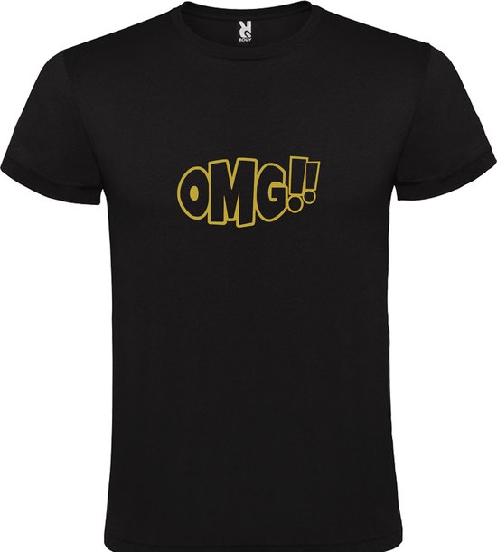 Zwart t-shirt met tekst 'OMG!' (O my God) print Goud size L