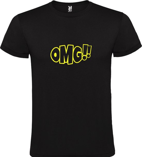 Zwart t-shirt met tekst 'OMG!' (O my God) print Geel  size 4XL