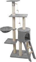 Luxe Katten Krappaal Met Hangmat & Kattenhuis - Grote Krappaal Klimpaal - 138 CM Hoog - Grijs