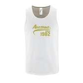 Witte Tanktop sportshirt met "Awesome sinds 1982" Print Goud Size M