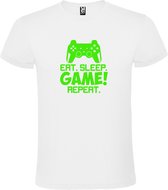 Wit t-shirt met tekst 'EAT SLEEP GAME REPEAT' print Groen size L