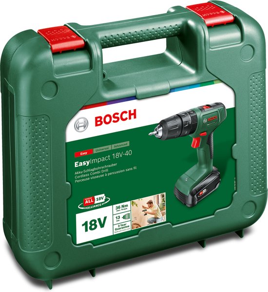 Perceuse à percussion sans fil Bosch EasyImpact 18V-40 - 1x batterie Li-Ion 18 V (0 Ah) et chargeur