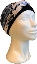 NIEUW - Chemomuts dames van Softies - Basic cap met tulband 2 in 1 - donkerblauw met print