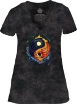 Ladies T-shirt Yin Yang Dragons V-neck Tri-Blend L