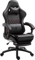 Dowinx Gamingstoel, bureaustoel, ergonomische pc-stoel met massage lendensteun, racestijl, PU-leer, hoge rugleuning, verstelbare draaistoel met voetensteun, zwart en rood