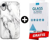 Backcover Marmerlook Hoesje iPhone XR Wit - Gratis Screen Protector - Telefoonhoesje - Smartphonehoesje