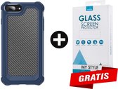 Backcover Shockproof Carbon Hoesje iPhone 8 Plus Blauw - Gratis Screen Protector - Telefoonhoesje - Smartphonehoesje