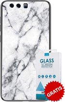 Backcover Marmerlook Hoesje Huawei P10 Plus Wit - Gratis Screen Protector - Telefoonhoesje - Smartphonehoesje