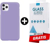 Siliconen Backcover Hoesje iPhone 11 Pro Max Paars - Gratis Screen Protector - Telefoonhoesje - Smartphonehoesje