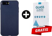 Backcase Carbon Hoesje iPhone 7 Plus Blauw - Gratis Screen Protector - Telefoonhoesje - Smartphonehoesje