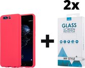 Siliconen Backcover Hoesje Huawei P10 Plus Rood - 2x Gratis Screen Protector - Telefoonhoesje - Smartphonehoesje